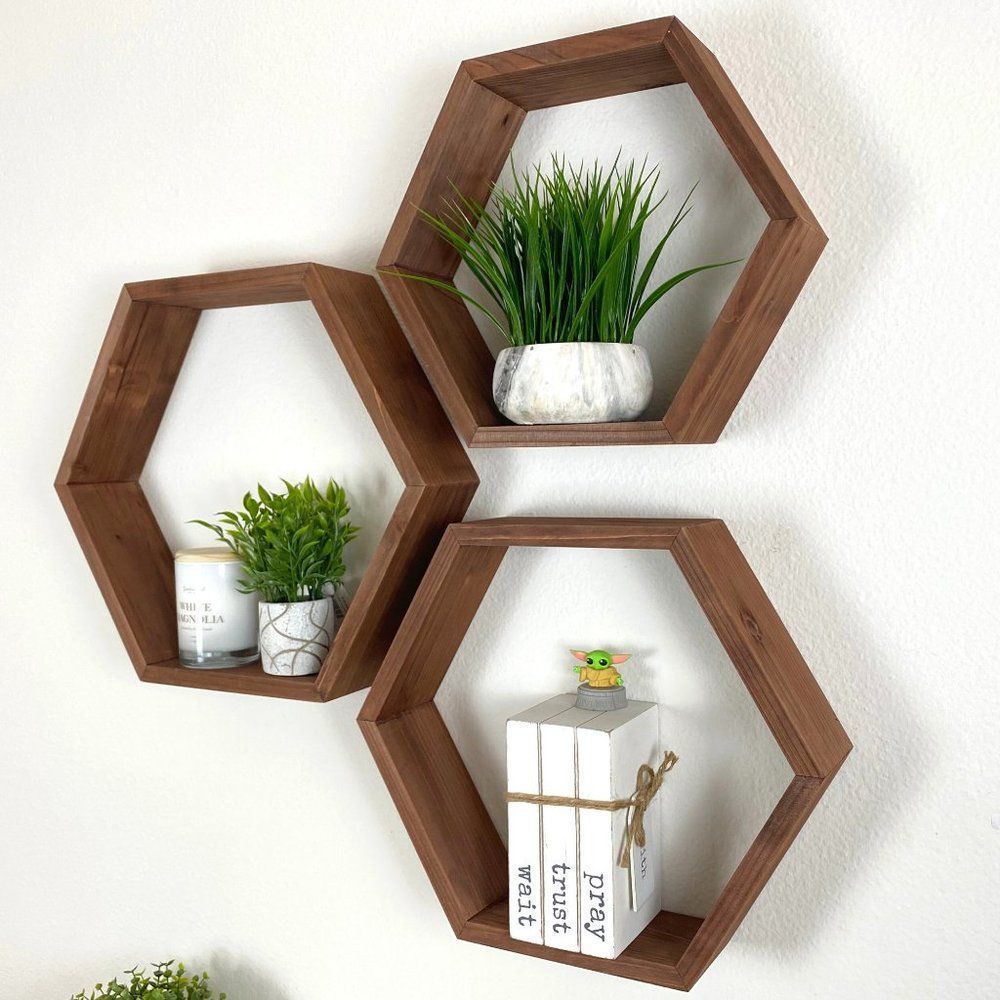 Hexagon Shelves Set - Home decor wall hanging shelves - Picture 3 of 9